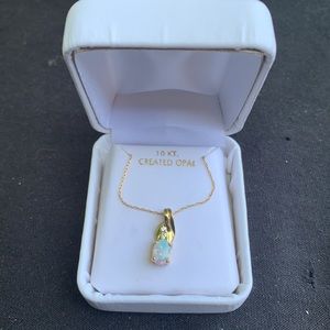 10k gold CZ opal necklace
